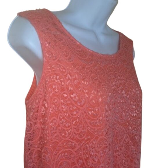 --- Orange Peach Salmon Pink Lace Overlay Sleeveless Top Tank Size Large - Picture 2 of 2
